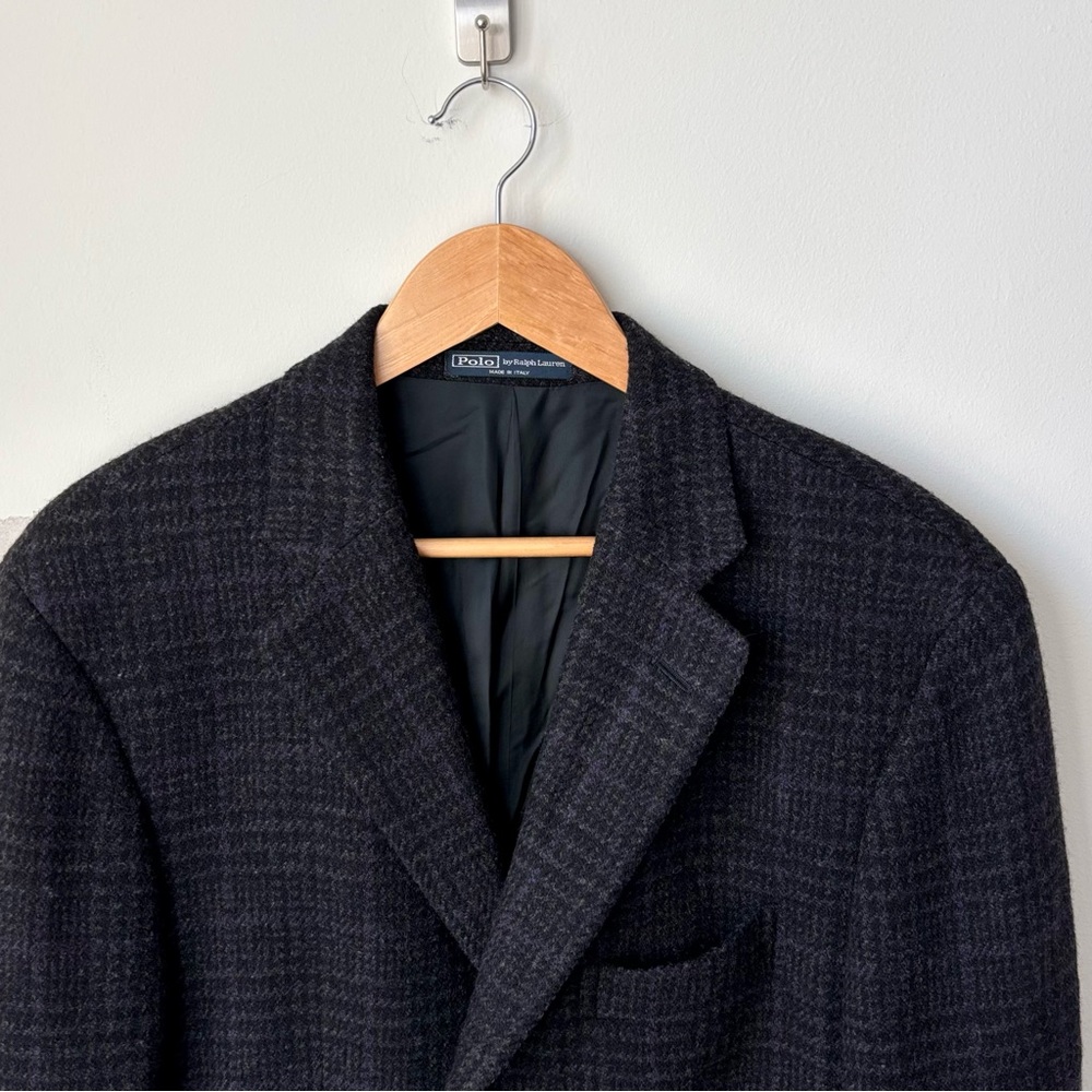 Polo Ralph Lauren Cashmere Wool Blend Windowpane Blazer 42 L Corneliani Charcoal